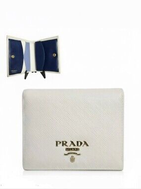 PRADA Saffiano Leather Bifold Wallet White Bluette Astrale Blue Multicolor